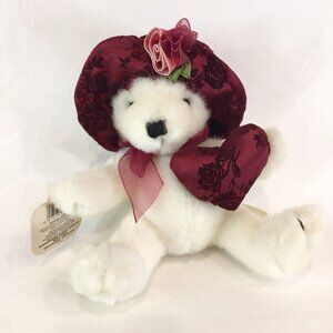 NWT New Dandee Stuffed Animal Plush White Bear In Hat With Matching Fabric Heart